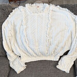 White Ruffled Women's knit top by Free People “More Romance” white medium